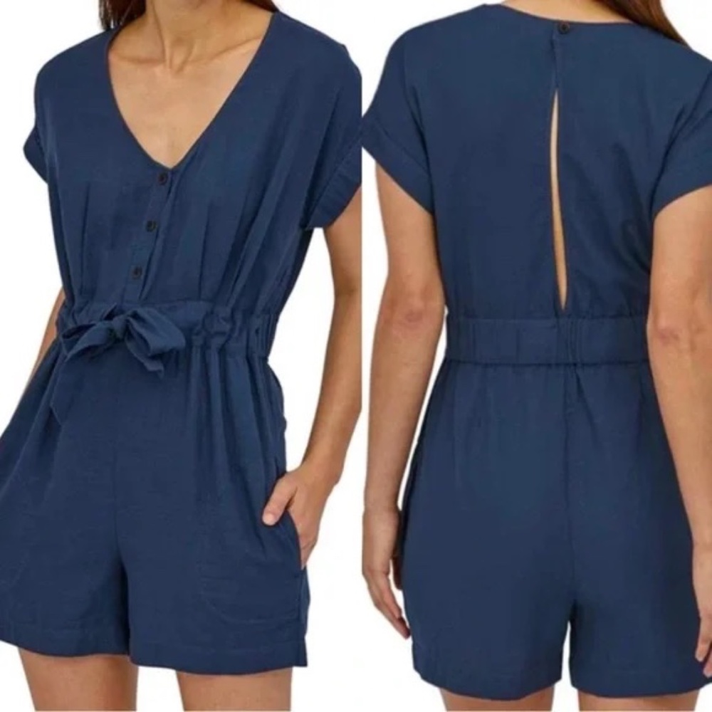 Patagonia Stone Blue Women's Organic Cotton Gauze Romper, size L